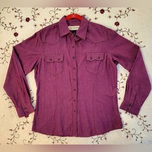 Bit Bridle Western Snap Shirt Purple Denim Womens sz M Long Sleeve Pockets